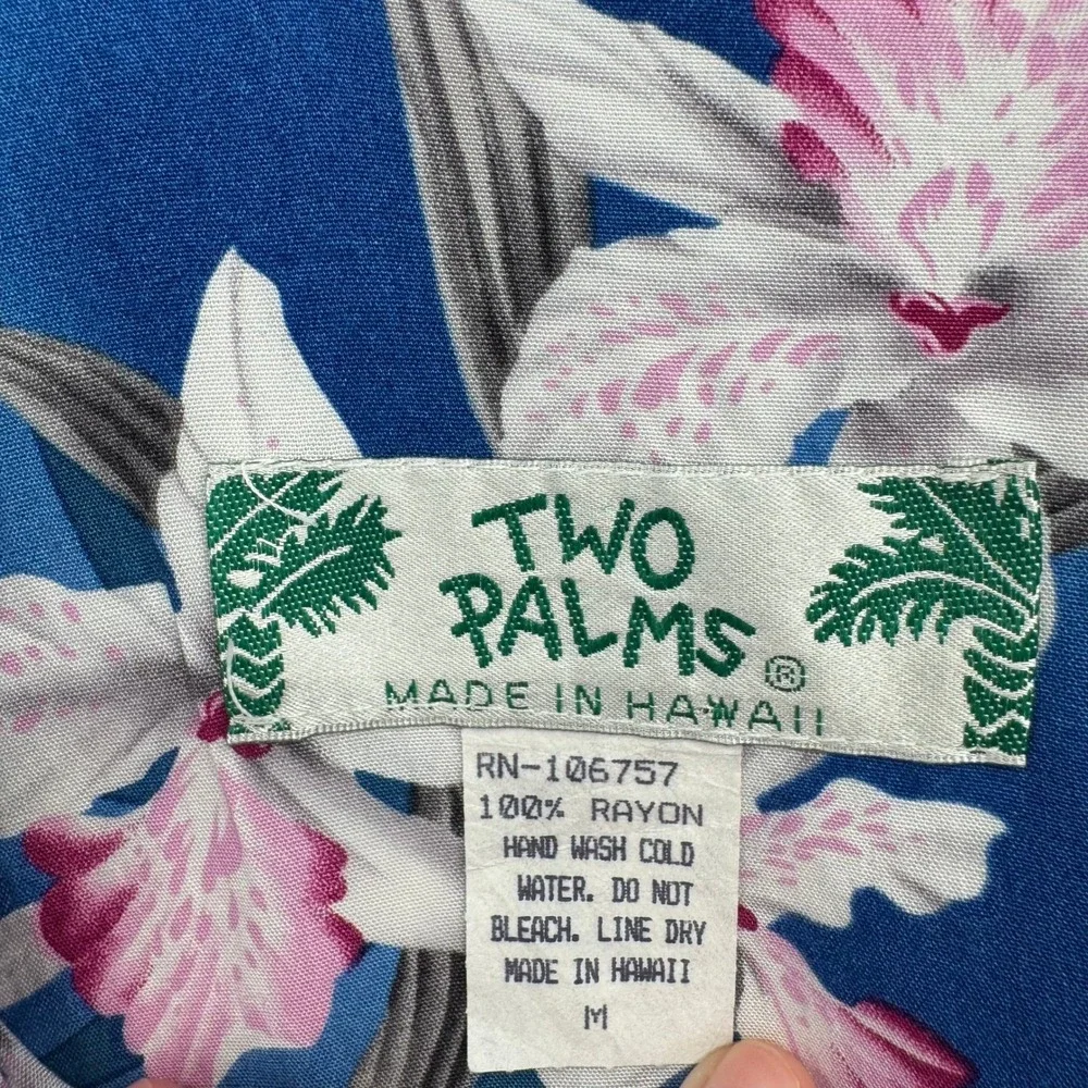 Two Palms Vtg Blue Midnight Orchid Floral Midi H-Strap Dress Women's M